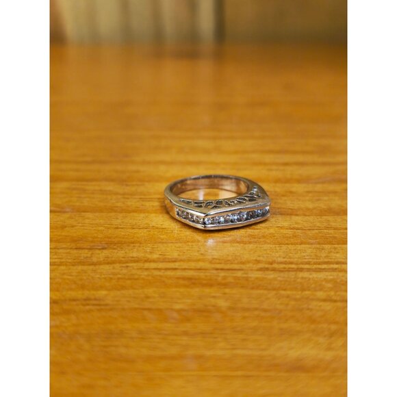 Unknown | Jewelry | Sterling Silver Geometric Angle Ring Round Crystal ...